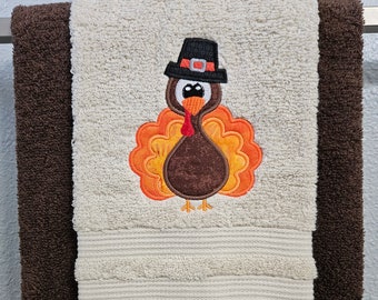 Turkey Pilgrim Embroidered Hand Towel Appliqued