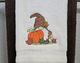 Fall Gnome Embroidered Hand Towel