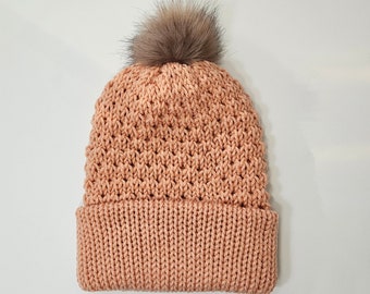 Winter Waffle Beanie, Double Layered Knitted Hat