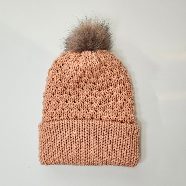 Winter Waffle Beanie, Double Layered Knitted Hat