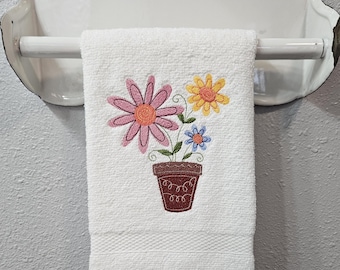 Doodle Flowers Embroidered Hand Towel