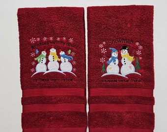 Snowman Friends Embroidered Towel