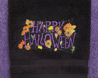 Happy Halloween Floral Embroidered Hand Towel