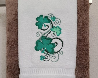 Swirling Shamrock Embroidered Hand Towel - St. Patrick's Day