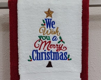 We Wish You A Merry Christmas Embroidered Hand Towel