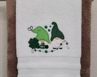St. Patrick's Day Gnomes Embroidered Hand Towel