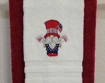 Patriotic Gnome Embroidered Hand Towel