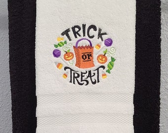 Trick or Treat Candy Bag Embroidered Hand Towel