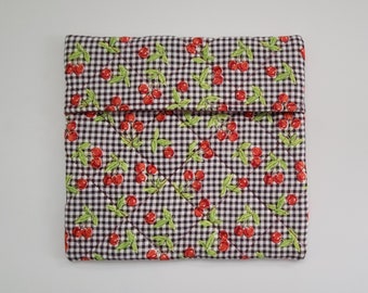 Quilted Microwave Baked Potato Bag - Cherries on Checked Fabric