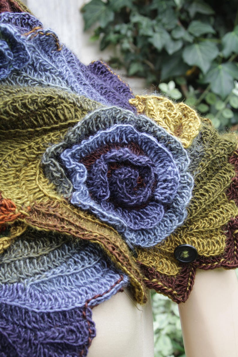 Crochet Neck Warmer Roses Scarf Freeform crochet shades Blue Etsy