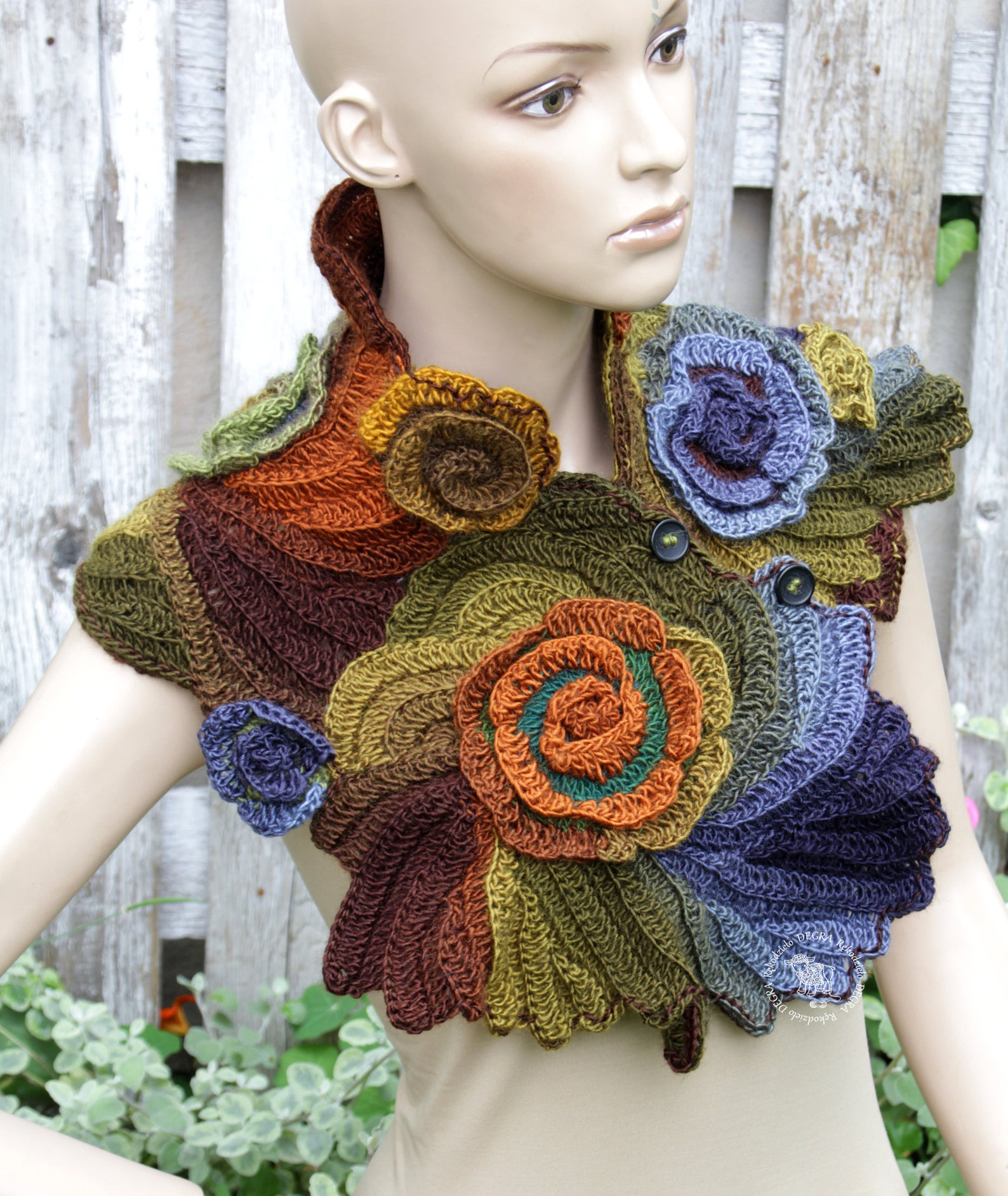 Crochet Neck Warmer Roses Scarf Freeform crochet shades Blue Etsy