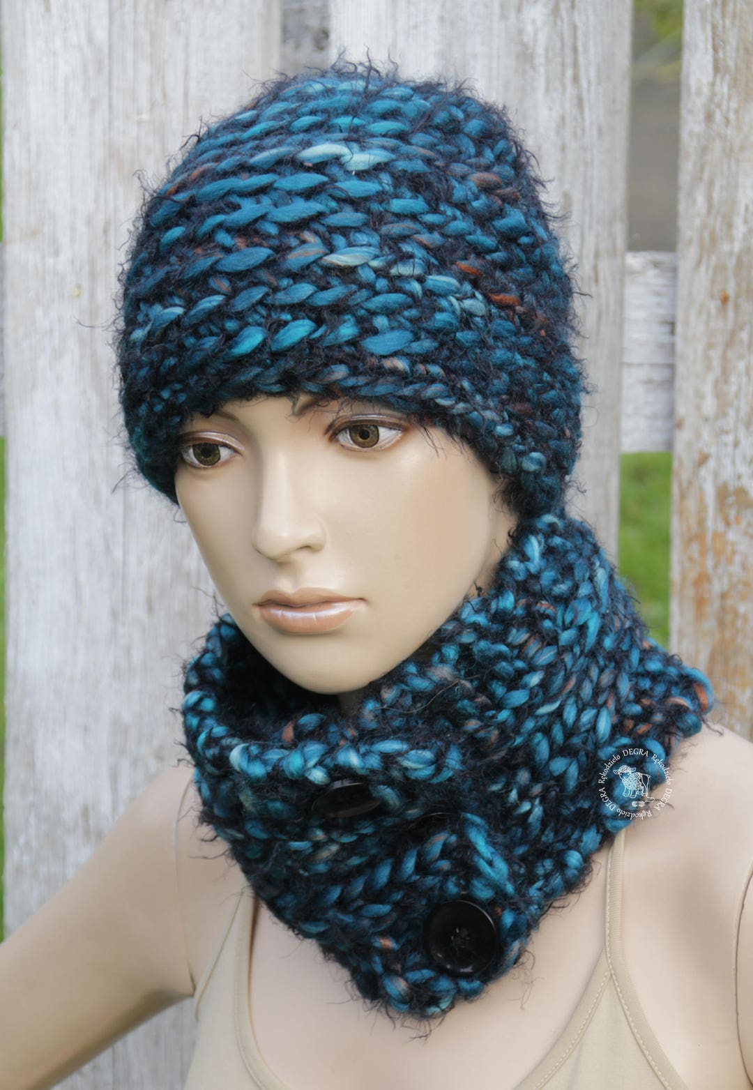 Winter Women's Set Crochet Blue Hat Knit Cowl Fall - Etsy