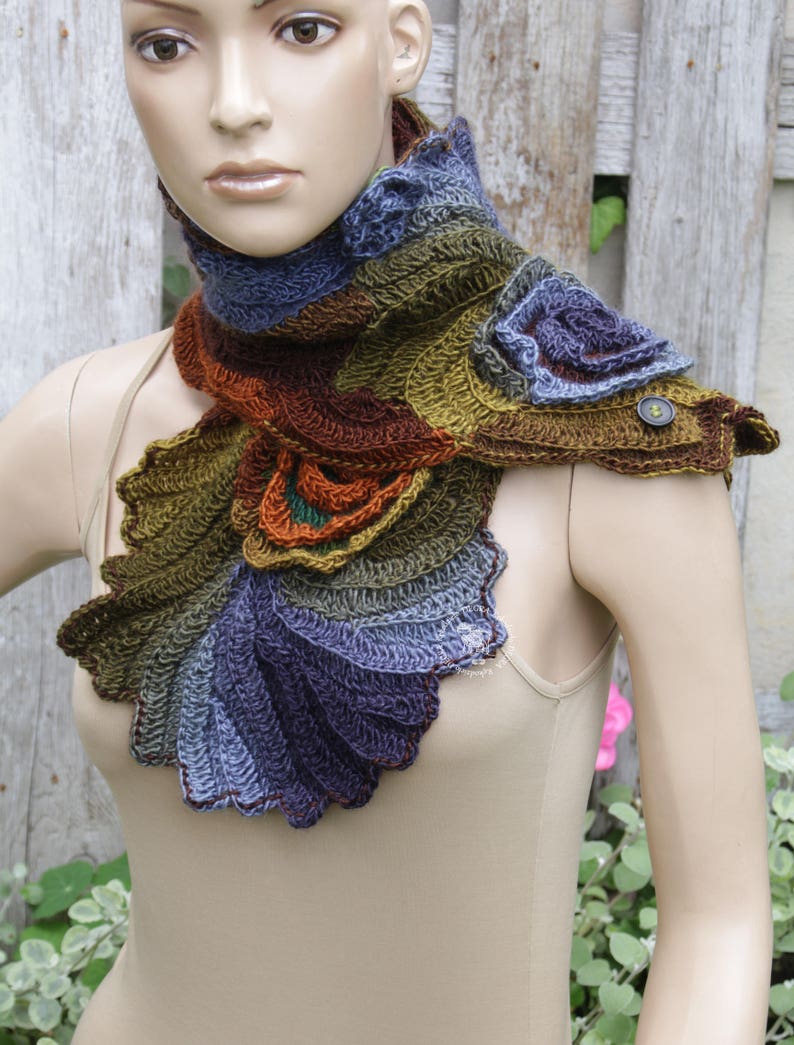 Crochet Neck Warmer Roses Scarf Freeform crochet shades Blue Etsy