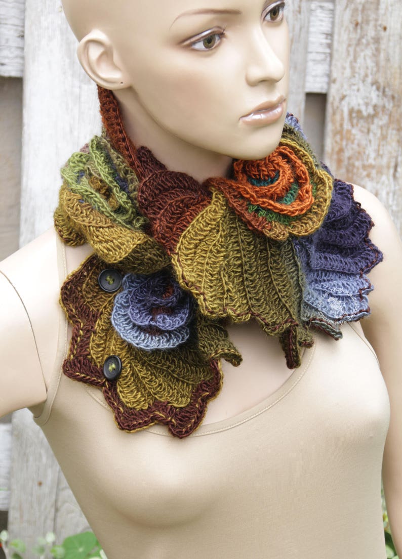 Crochet Neck Warmer Roses Scarf Freeform crochet shades Blue Etsy