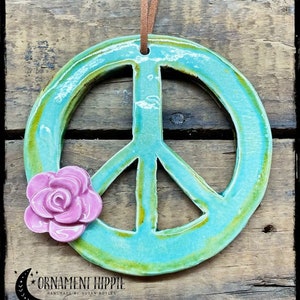 PEACE SIGN w/ROSE ... Handmade Ceramic Ornament by Susan Boyles