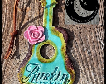 AUSTIN TEXAS GUITAR ... Handmade Ceramic Ornament by Susan Boyles