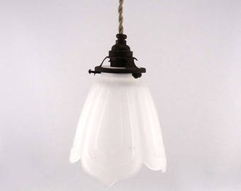 Antique Art Deco Glass Pendant Light - Vintage 1930s Ceiling Light