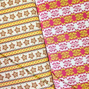 Floral Stripe Border Fabric - 100% Pink Cotton, Yellow Cotton - Robert Kaufman - 1/2 or by the yard, 44&quot; wide