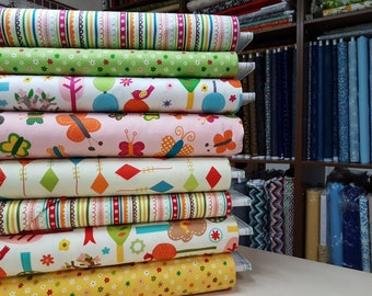 Daydream Girl Flannel / Urban Flotologie Flannel by Robert Kaufman Fabrics, Baby flannel, Floral flannel, Green flannel, Striped flannel
