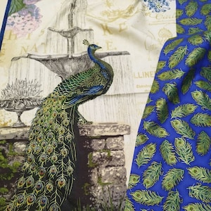 Pfau Baumwoll-Panel Stoff zum Quilten, Palazzo Jardin ANTIQUE von Robert Kaufman, Pfauengarten-Stoff, Vintage Quilt Panel mit Vögeln