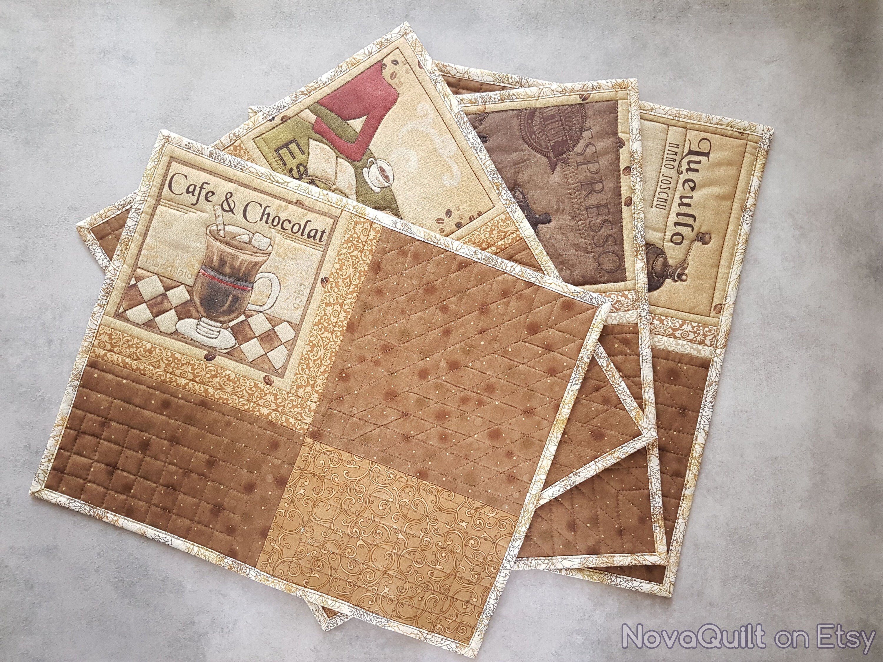 Quilted brown placemats set of 4 Vintage like gift Linen Etsy