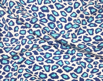 Robert Kaufman Knit Fabric: Blue Animal Print Jersey, Navy Interlock - 58" Wide