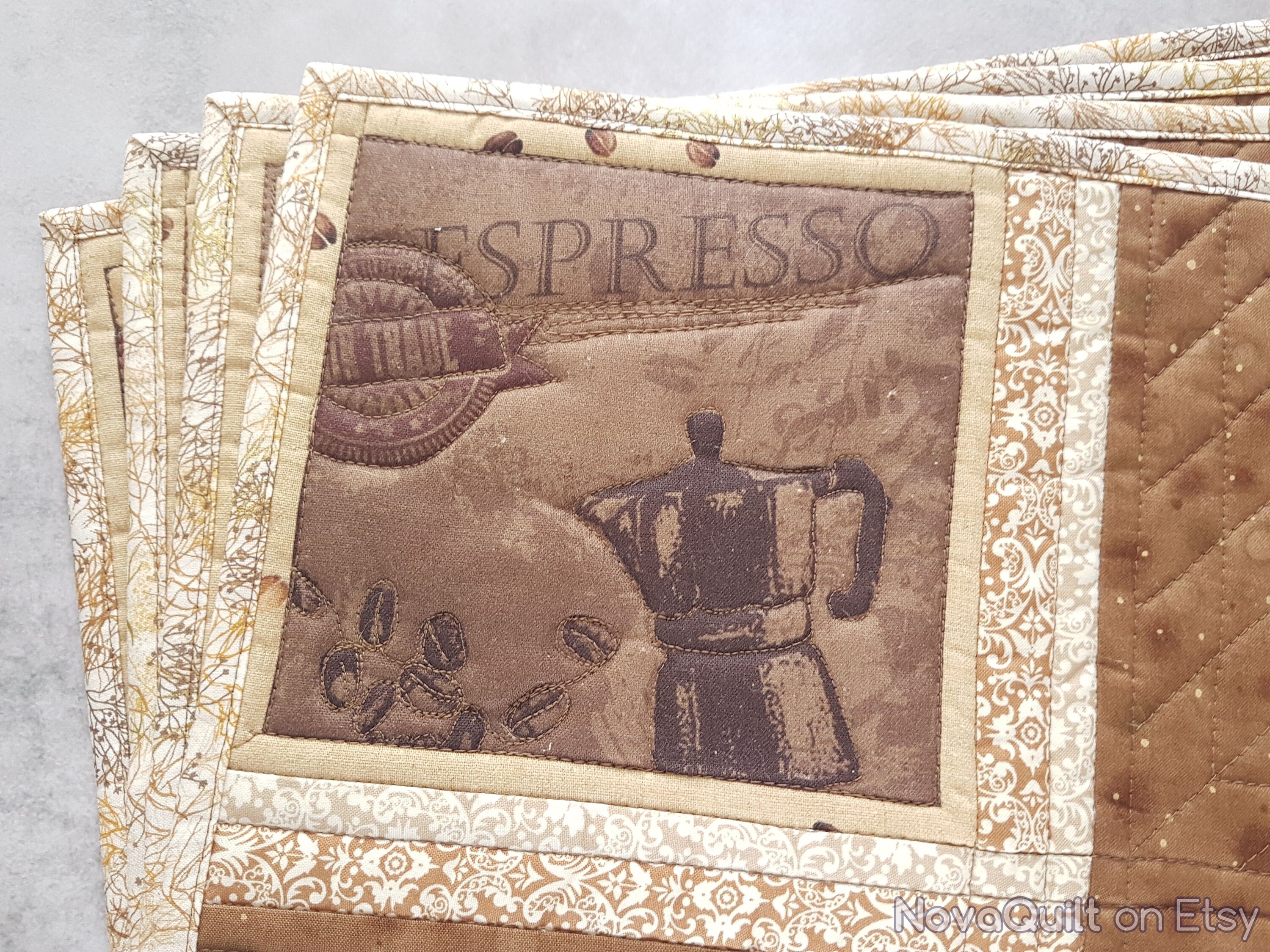 Quilted brown placemats set of 4 Vintage like gift Linen Etsy