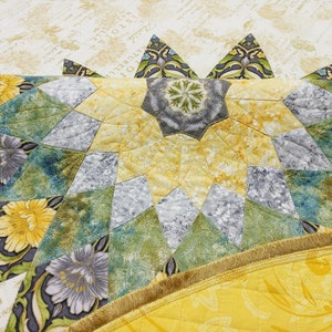 Quilted table cloth 58" | Round table cloth | Handmade spring table cloth | Floral table cloth | Elegant table dressing | Art quilt