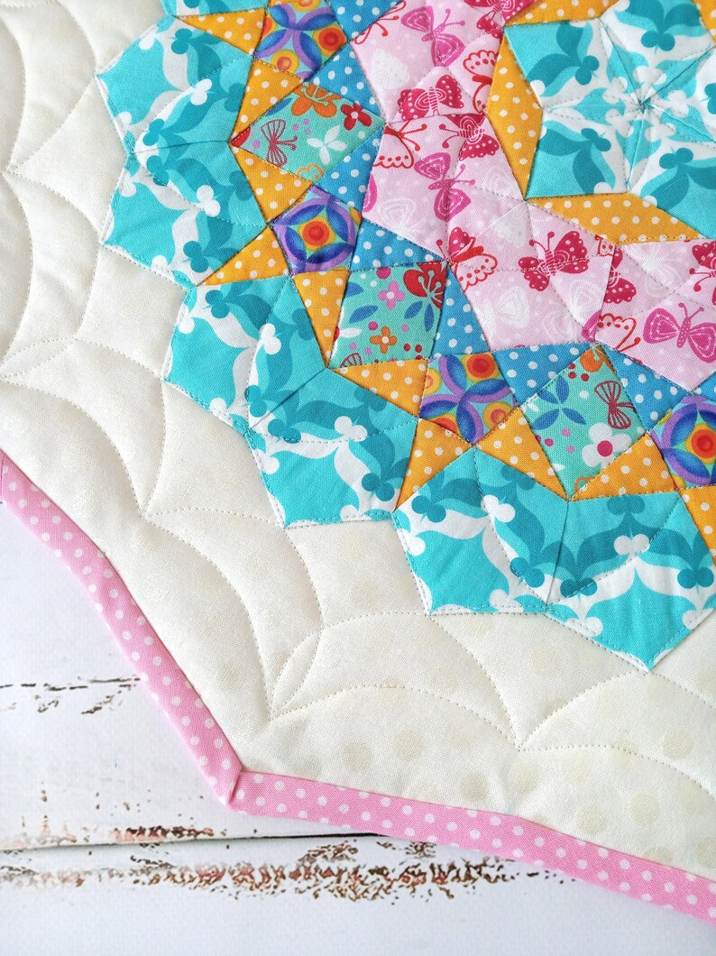 Quilted Table Runner Hand Sewn Summer Table Runner Round Etsy