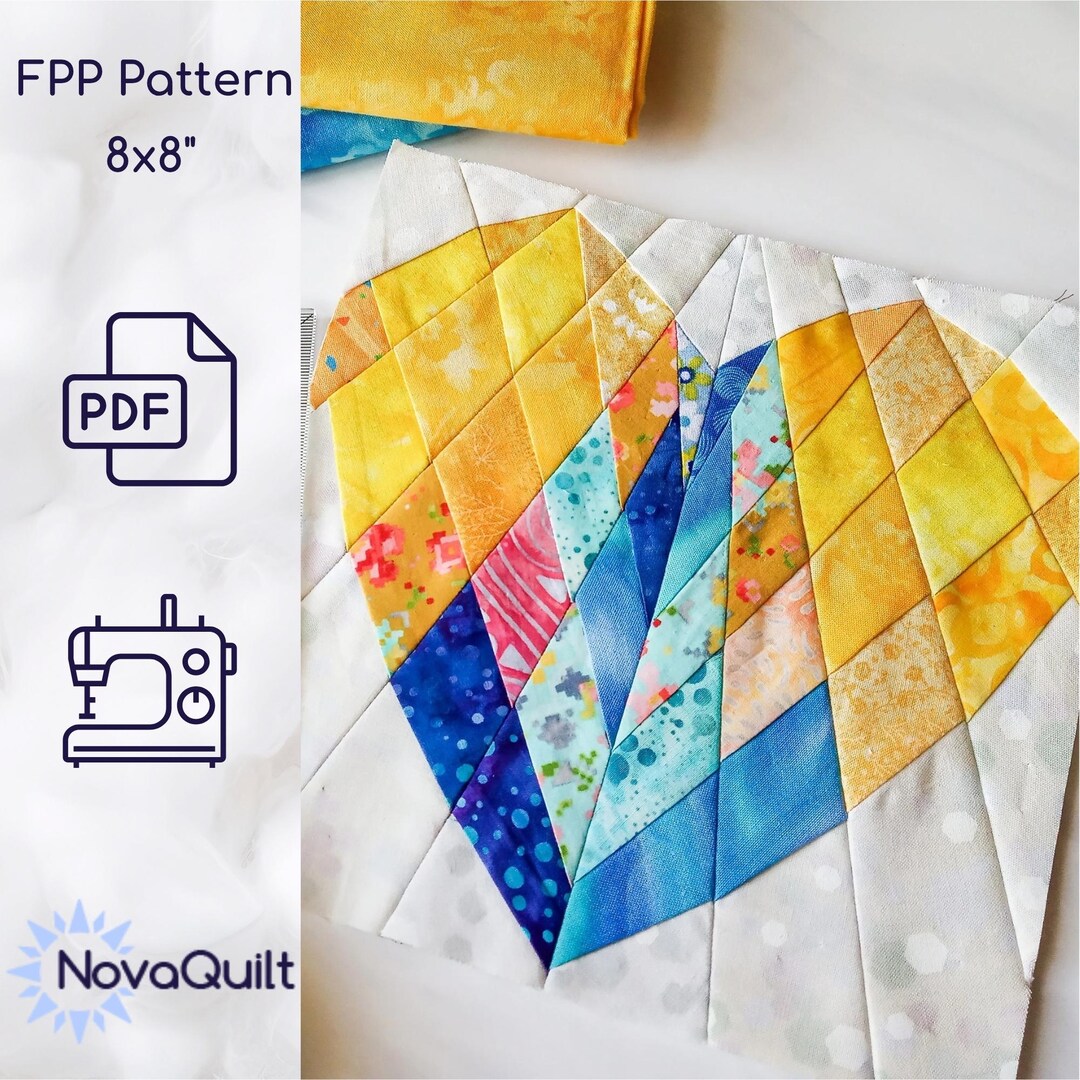 Fpp Patterns Foundation Paper Piecing Pattern (PDF) | Heart Quilt Block | FPP ...