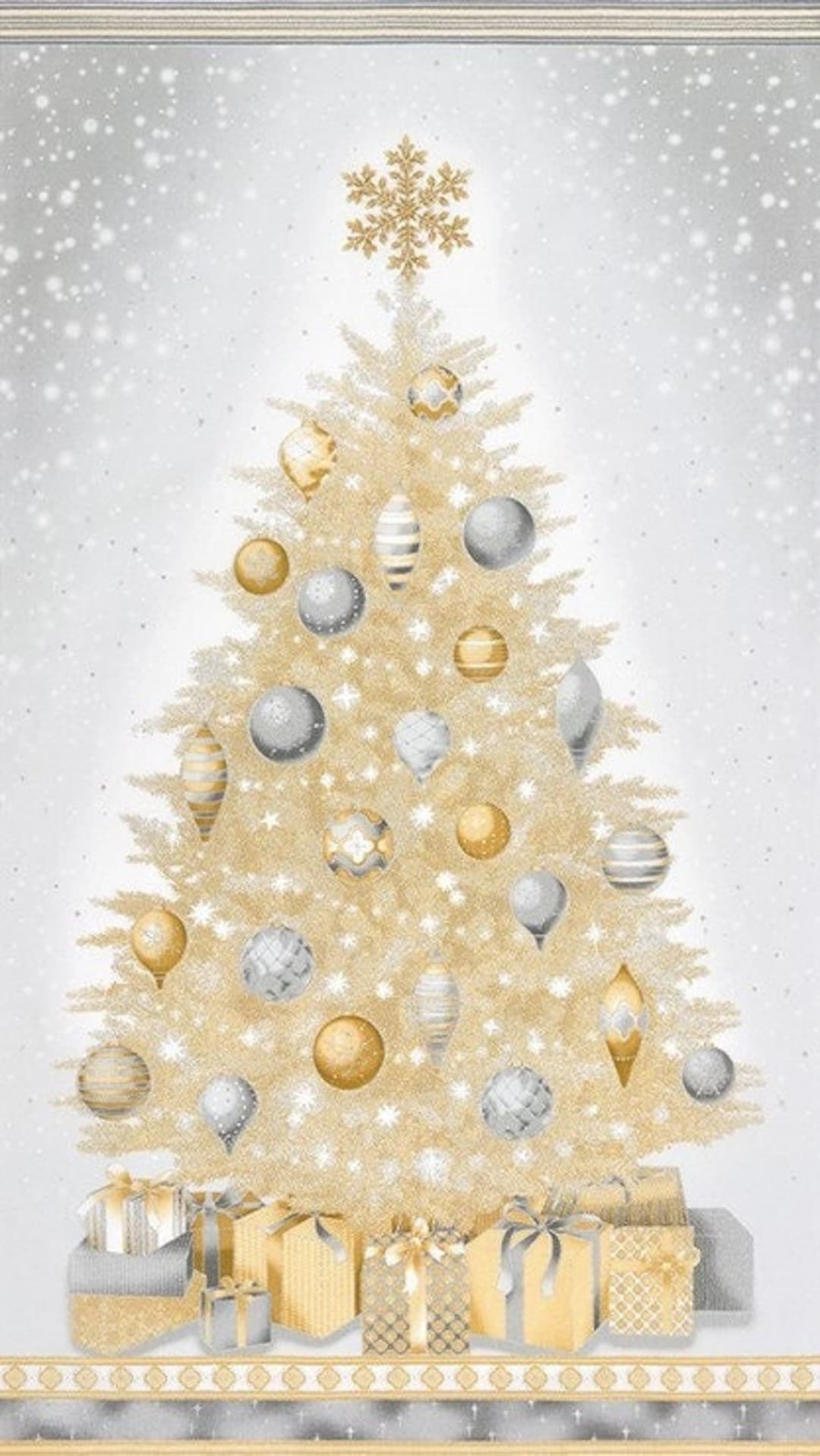 Christmas Tree Cotton Fabric Panel, Christmas Fabric Panels, Silver