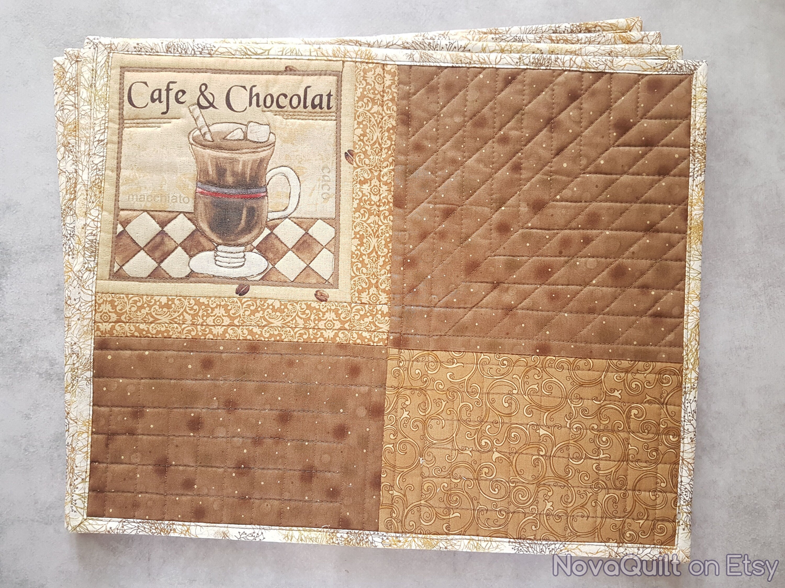 Quilted brown placemats set of 4 Vintage like gift Linen Etsy