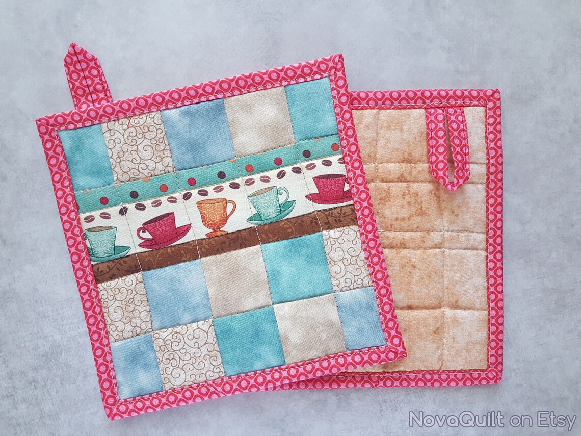 Quilted colorful pink placemats and coasters set of 4 2 Etsy
