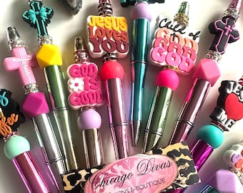 Wholesale CHRISTIAN FAITH Beaded Pens set. #10 pieces. Bible study. Faith sisters. Christian gifts. Jesus beaded pens. Faith gifts. Believe.