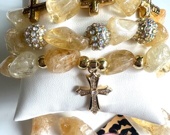Brazilian CITRINE Bracelet SET. #3 pieces set. Manifesting abundance. Success. Strength. Amulet. Good luck. Unique pieces. Carefully crafted