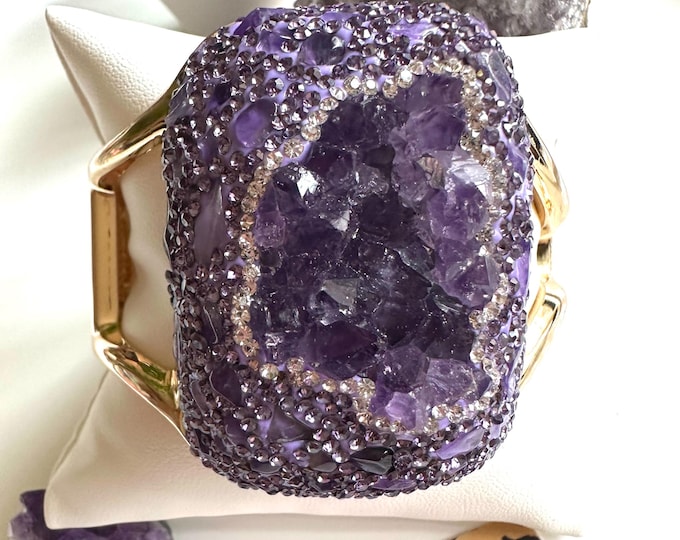 Featured listing image: RAW AMETHYST cuff bracelet. Statement bracelet. Raw stone. Goldtone plated cuff. Unique piece. Self awareness.One of a kind pieceManifesting