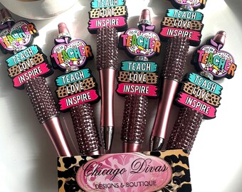 WHOLESALE TEACHER beaded PENS. #6 pieces. Teachers gifts. Teachers appreciation gift. Special teacher. Retractable. Black ink.