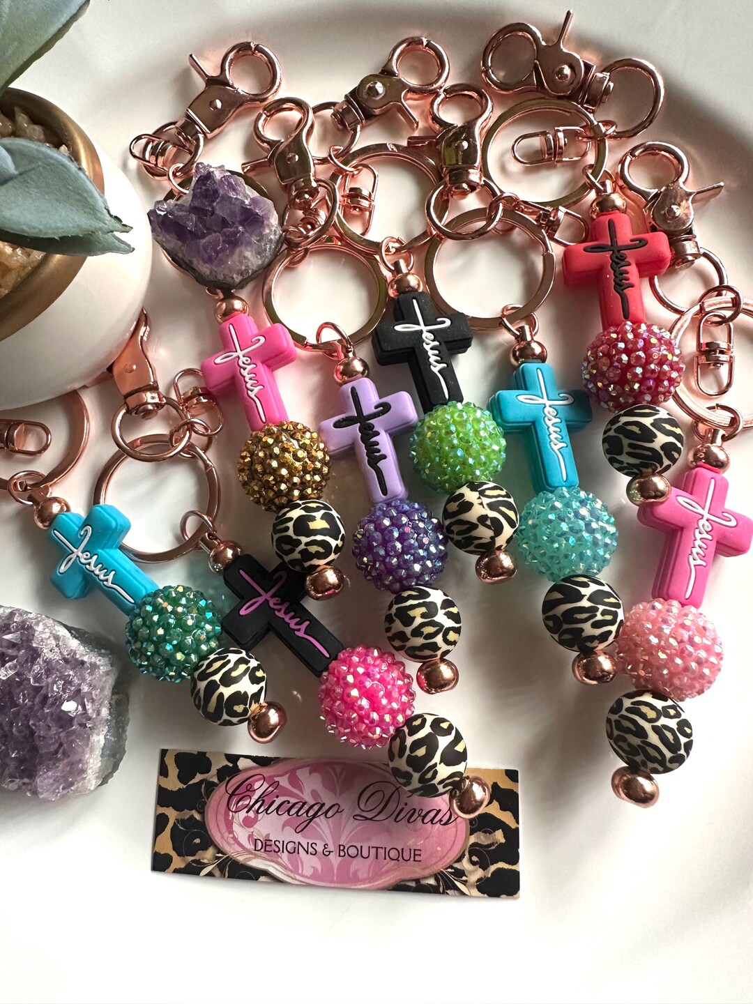 WHOLESALE CROSS KEYCHAINS. Set #8 Pieces. Goldtone Hardware. Beads ...