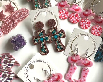 WHOLESALE MIXED EARRINGS set. #10 pieces. Western party. Rodeo party. Girls gifts. Concert gifts. Country music festivals.