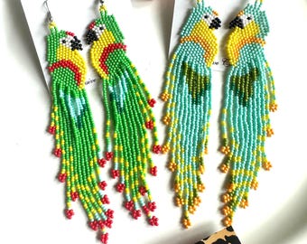 Amazonian beaded BIRD EARRINGS set. #2 pairs set.Pretty birds. Amazonian style earrings. Unique gifts. Statement earrings. Carefully crafted