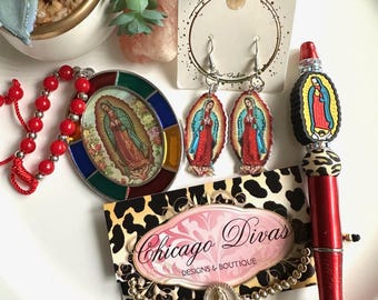 Our Lady of Guadalupe SET. 4 pieces SET. Catholic gift set. Christian gift. Pray. LOVE. Believe. Communion. Baptism. Confirmation