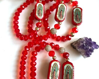 WHOLESALE Our Lady Of Guadalupe bracelets set. #5 pieces. Ladies group prayer. Family trip. Peregrines. Glass beaded bracelets. Moms. Family