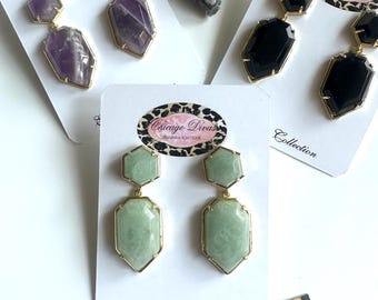 AMETHYST, Black OBSIDIAN, Green AVENTURINE Earrings set. #3 pairs. Statement earrings. Gemstone. Self acceptance. Abundance. Prosperity.