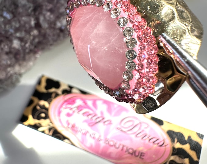 Featured listing image: ROSEQUARTZ goldplated  adjustable ring. Statement Ring. Natural gemstone. Unique gift. Boho chic, manifestation, meditation, abundance