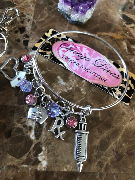 Custom Pink Crystal Nurse Heart Silver Bracelet Jewelry Choose Initial RN LPN Custom Pink Crystal Nurse Heart Silver Bracelet Jewelry Choose Initial RN LPN