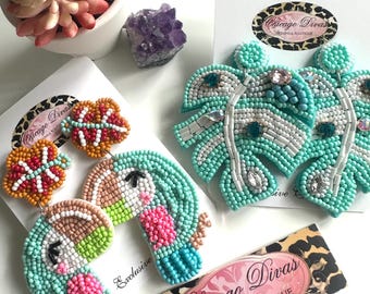 BEADED STATEMENT EARRINGS set. #2 pairs. Summer staples. Ready to party. Adorable colors. Unique pieces. Summer festivals. Beach jewelry.