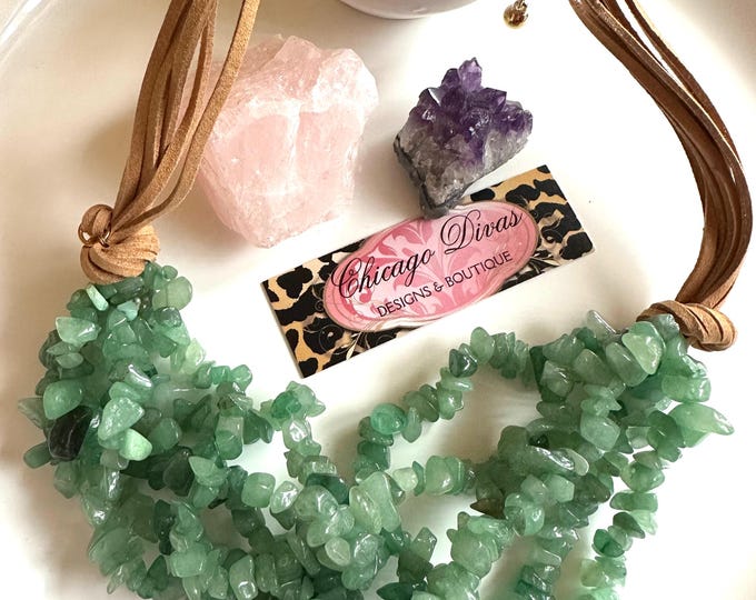 Featured listing image: GREEN AVENTURINE statement necklace. Natural gemstone. Good luck. Prosperity. Manifesting abundance.