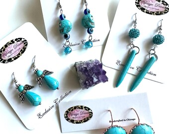 Faux Turquoise HOWLITE earrings set. #4 pairs set. Good vibes earrings. Self awareness. Protection. Self acceptance. Love and friendship.