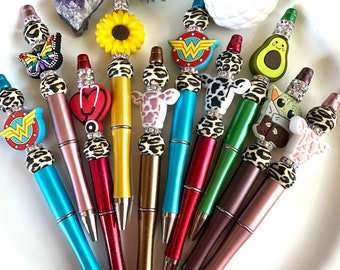 WHOLESALE BEADED PENS. #10 pieces. Black ink. Retractable. Individually wrapped. Office gifts. Cute gifts. Thank you gifts. Girls,mom,sister