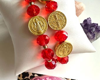 ST BENEDICT BRACELETS set. #2 pieces set. Pray. Believe. Faith. Unique gift. Catholic mom. Catholic gift. Graduation gift. Miracles happen.